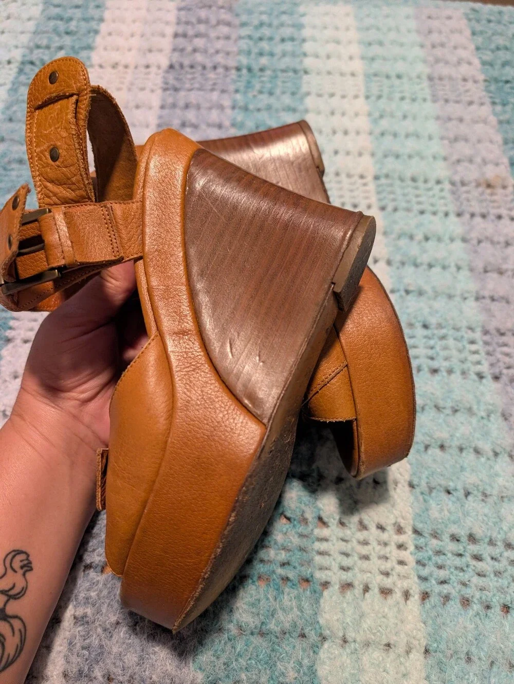 Via Spiga Leather Tan Buckle Sandal Wedges  Women Size 8